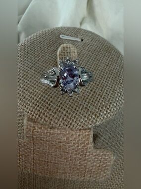 Silver Halo Ring with Light Purple Center Stone
